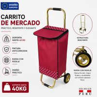 Carrito de compras modelo pro con rodaje y bolso color vino
