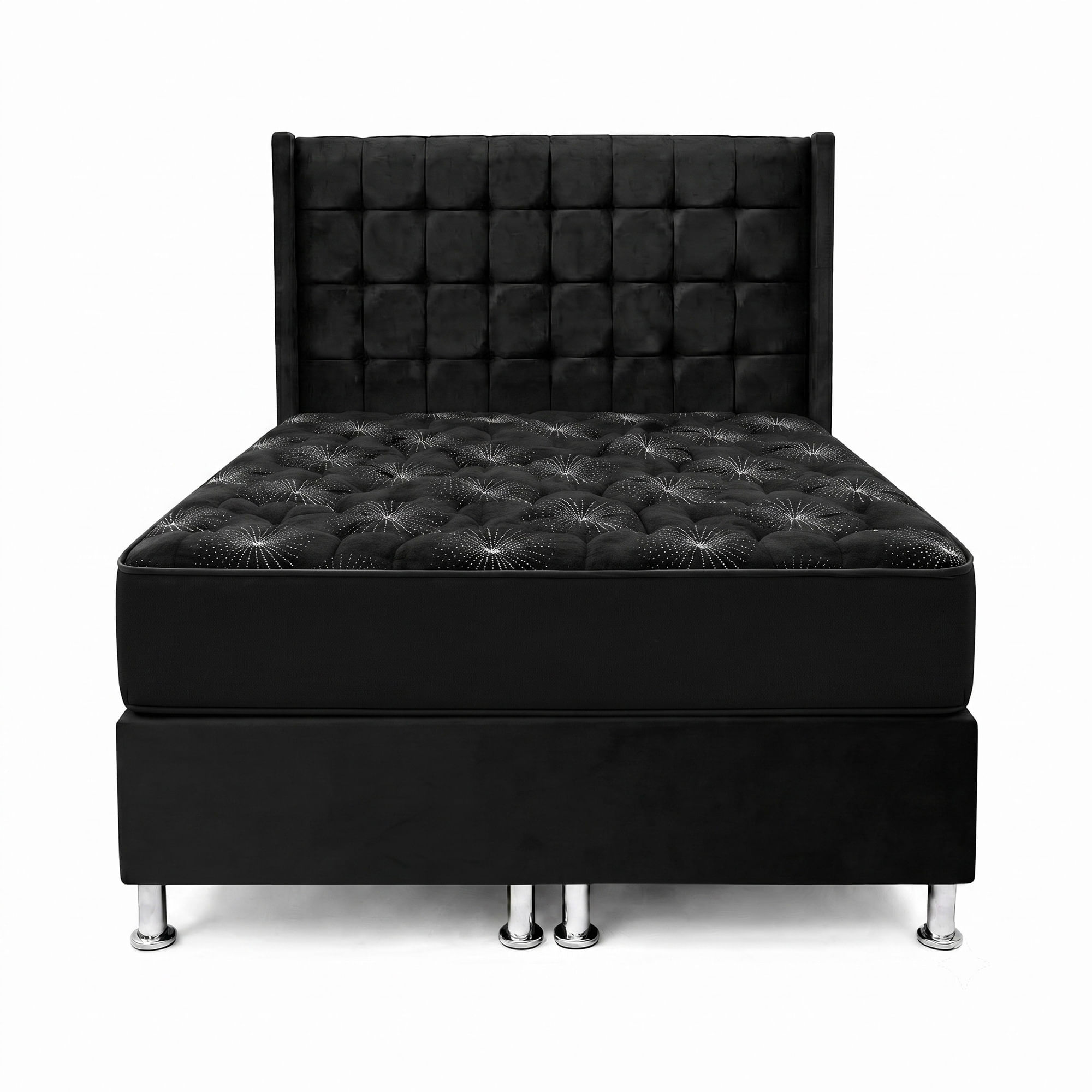 Cama Quen Hypnos-Cabecera a cuadros y Colchon ortopedico