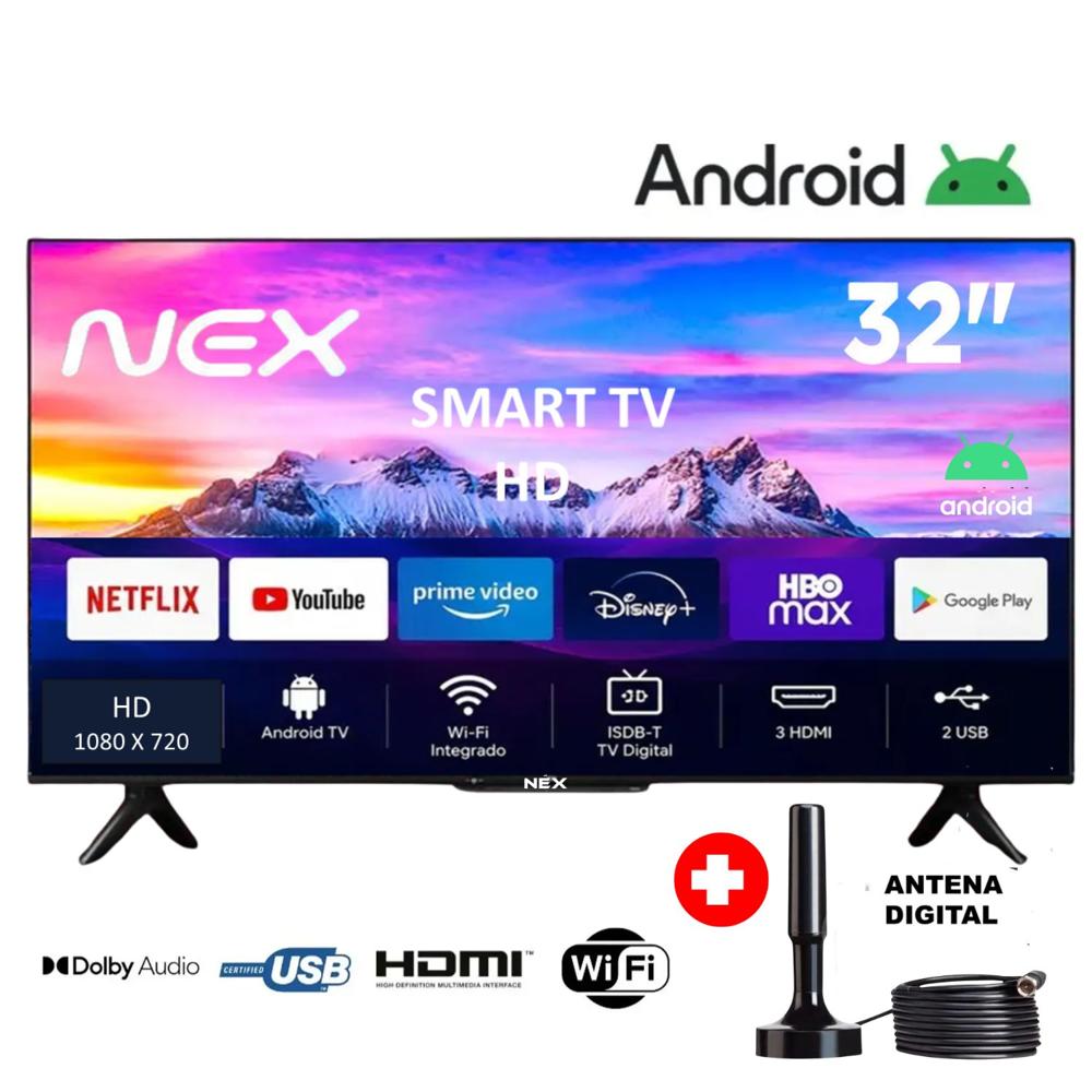 Televisor NEX 32 Pulgadas HD Smart TV Android 14 TVLED32S MAS Antena Digital