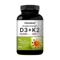 NatureBell Vitamina D3 K2 de doble fuerza 10000 UI y 200 mcg 240 cápsulas blandas