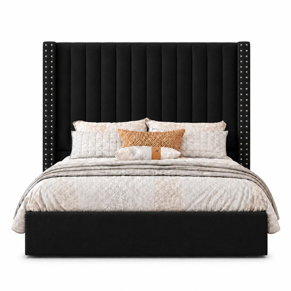 Cama Tapizada Listón con Tachuelas LeMueble Negro1.5 Plz