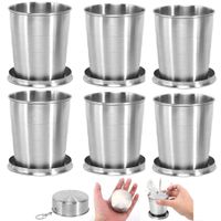6 Vasos Plegables de Acero Inoxidable 8.5cm con Llavero Reutilizable 250ml