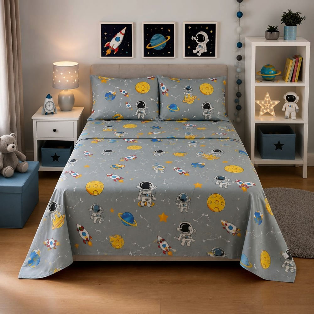 Juego de sabanas kids orma hogar 1.5 plazas astronauta plomo