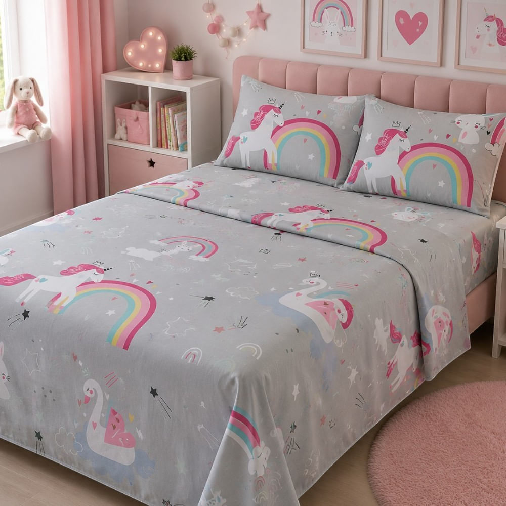 Juego de sabanas kids orma hogar 1.5 plazas arcoíris plomo
