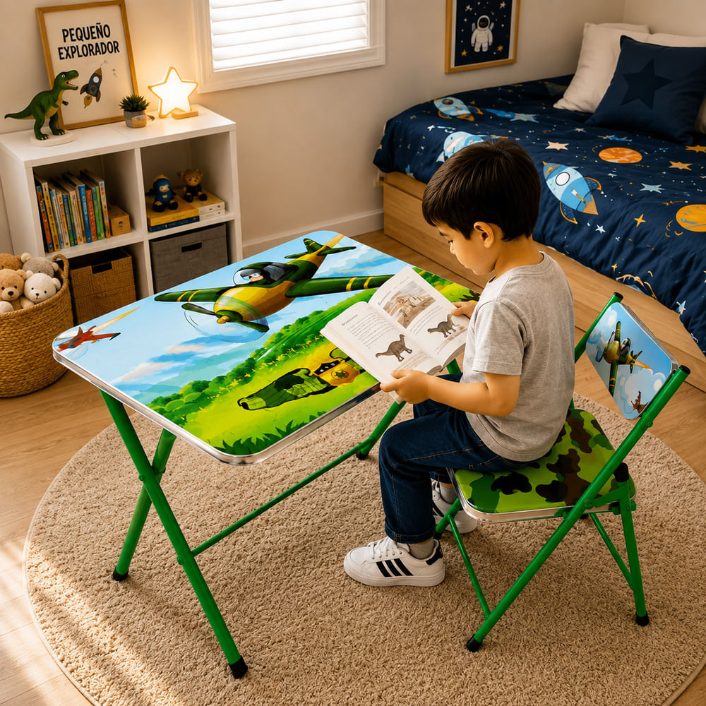 Mesa y Silla Infantil Escritorio para Niños Diseño Fuerza Aérea