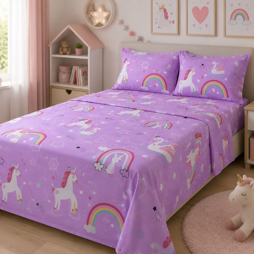 Juego de sabanas kids orma hogar 1 plaza arcoíris lila