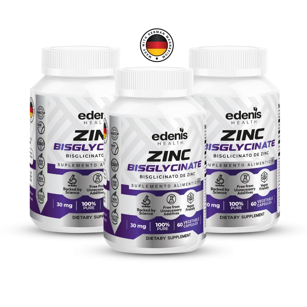 Pack 3 Bisglicinatos de Zinc Edenis Health 60 Cápsulas