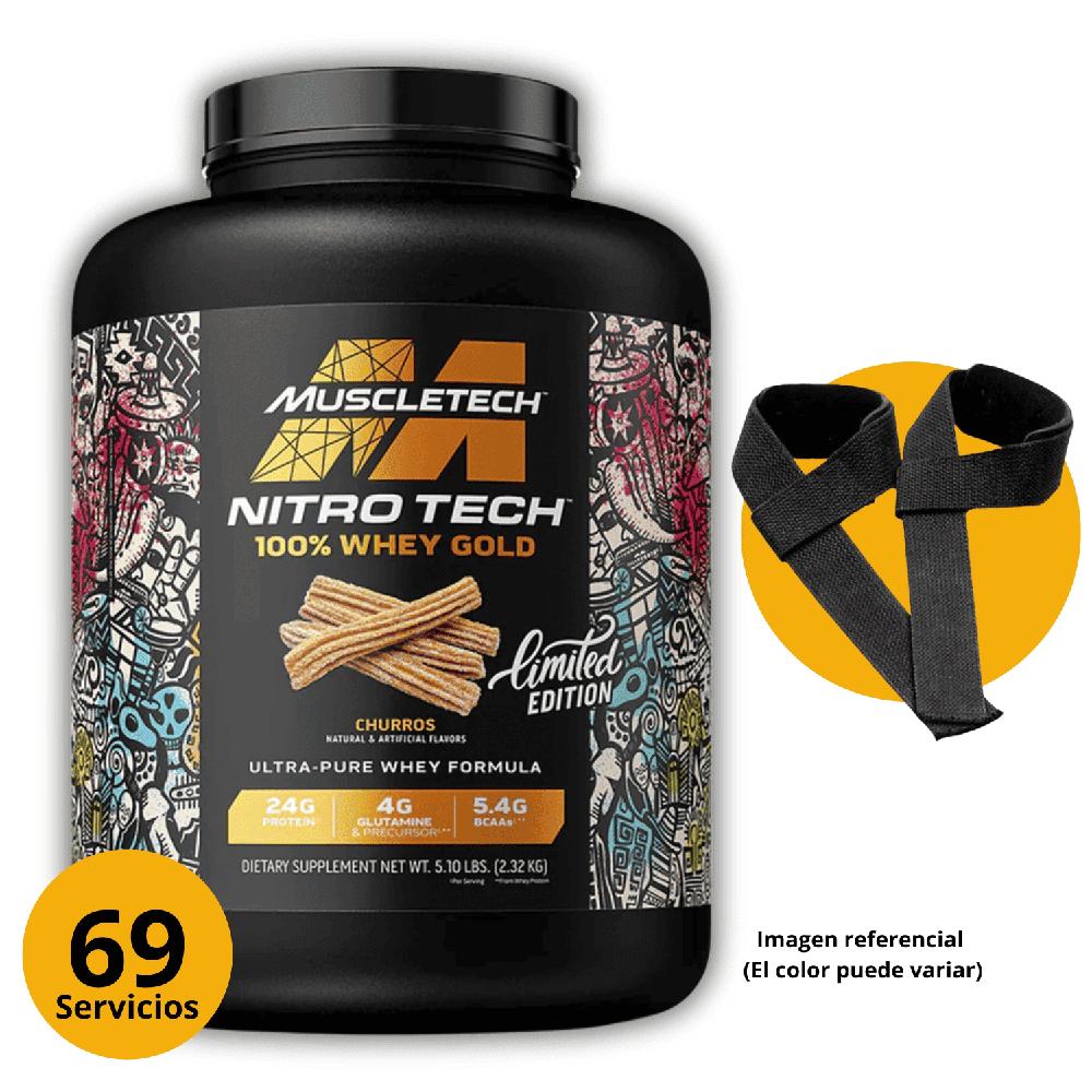 Proteina Nitrotech 100 Whey Gold Churro 5lb- straps
