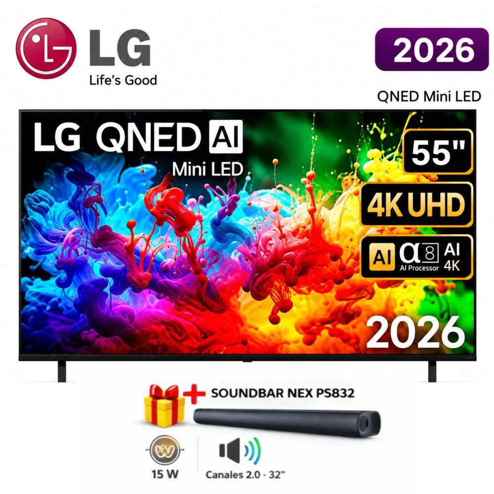 Televisor Smart TV LG 55'' MINILED QNED UHD 4K 55QNED65BSA 2026 MAS SOUNDBAR NEX