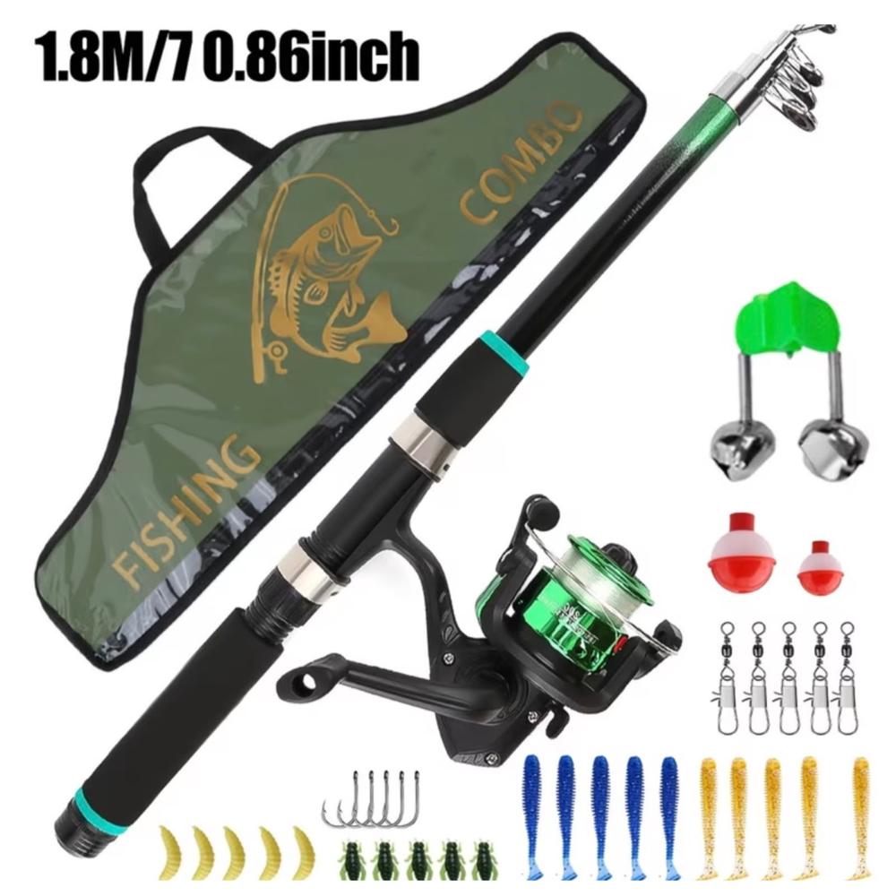COMBO CAÑA DE PESCAR CON SEÑUELOS FISHING MILITAR 1.80 cm