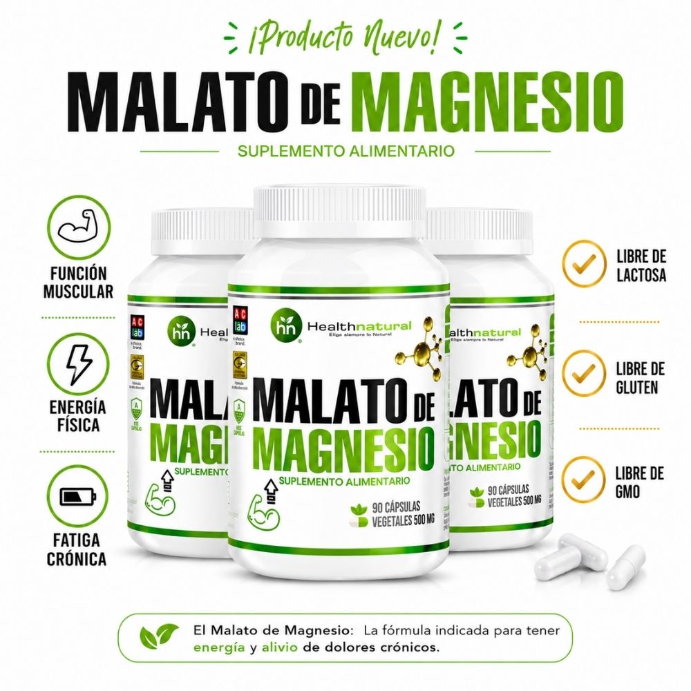 PACK 3 MALATO DE MAGNESIO HEALTHNATURAL 1500MG