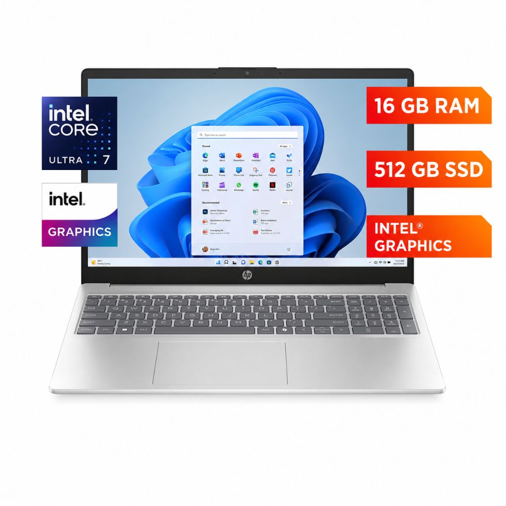 Laptop HP 15 Intel Core Ultra 7 255U 16GB RAM 512GB SSD Pantalla Touch Windows 11 Natural Silver