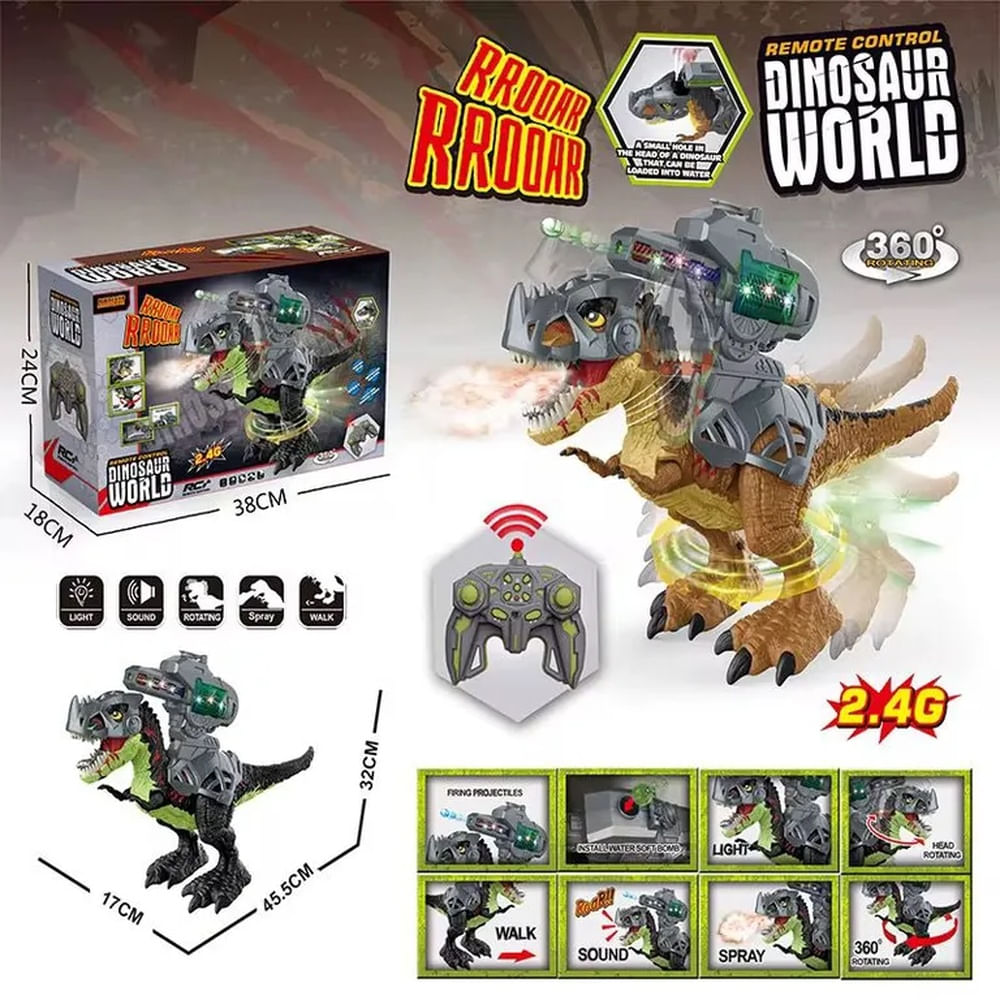 Dinosaurio a Control Remoto con Luces LED Humo y Dispara Hidrogel