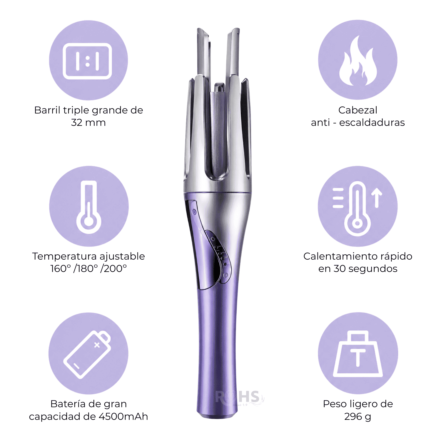 Rizador De Cabello Baihuo MY 7577 Inalambrico Barril Triple 32 mm Recargable Ceramico