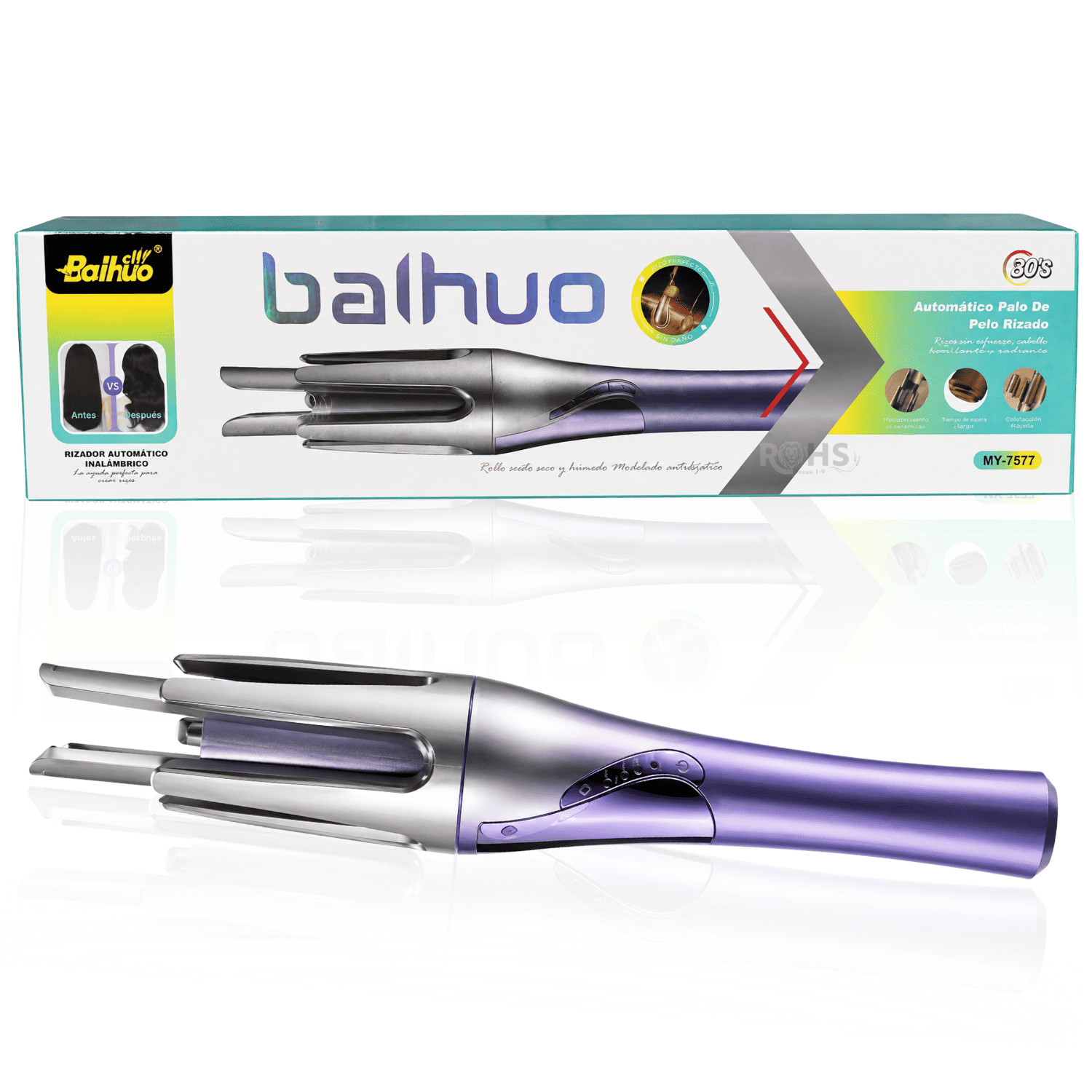Rizador De Cabello Baihuo MY 7577 Inalambrico Barril Triple 32 mm Recargable Ceramico