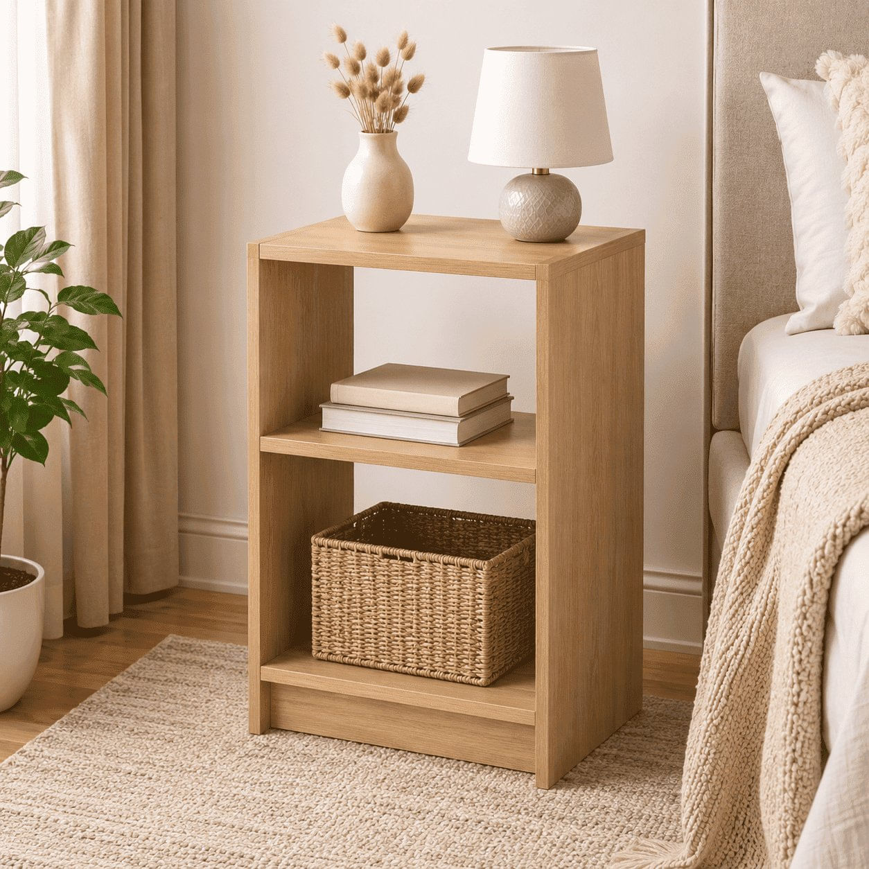 Velador Abierto 2 Niveles Melamina Tipo Madera Nórdico - Muebleo.pe