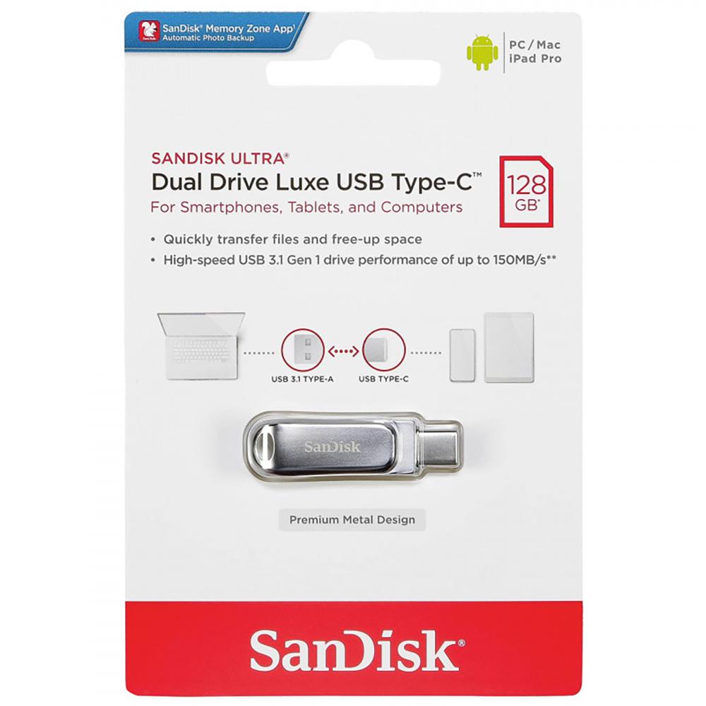 Memoria USB SanDisk Ultra Dual Drive Luxe 128GB USB 3.1 Tipo C y USB-A 150MB/s Metal