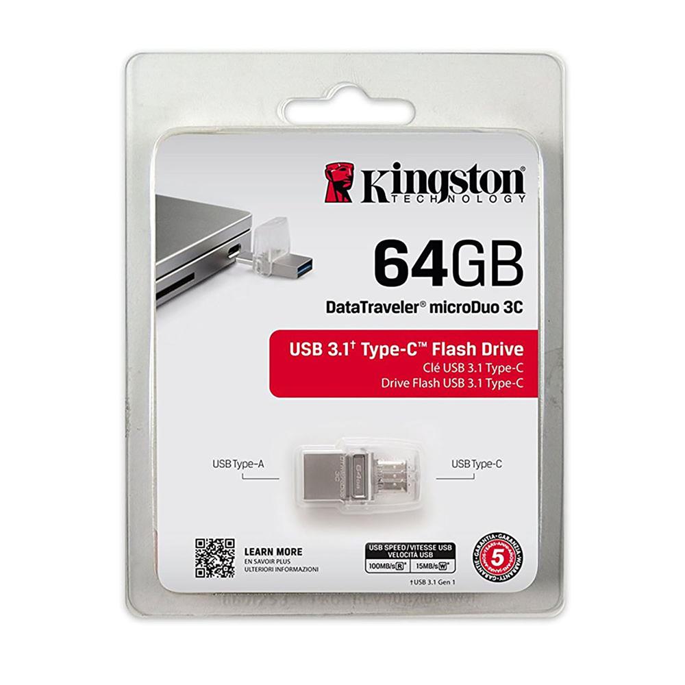 Memoria USB Kingston DataTraveler MicroDuo 3C 64GB OTG USB-C USB-A 100MB/s