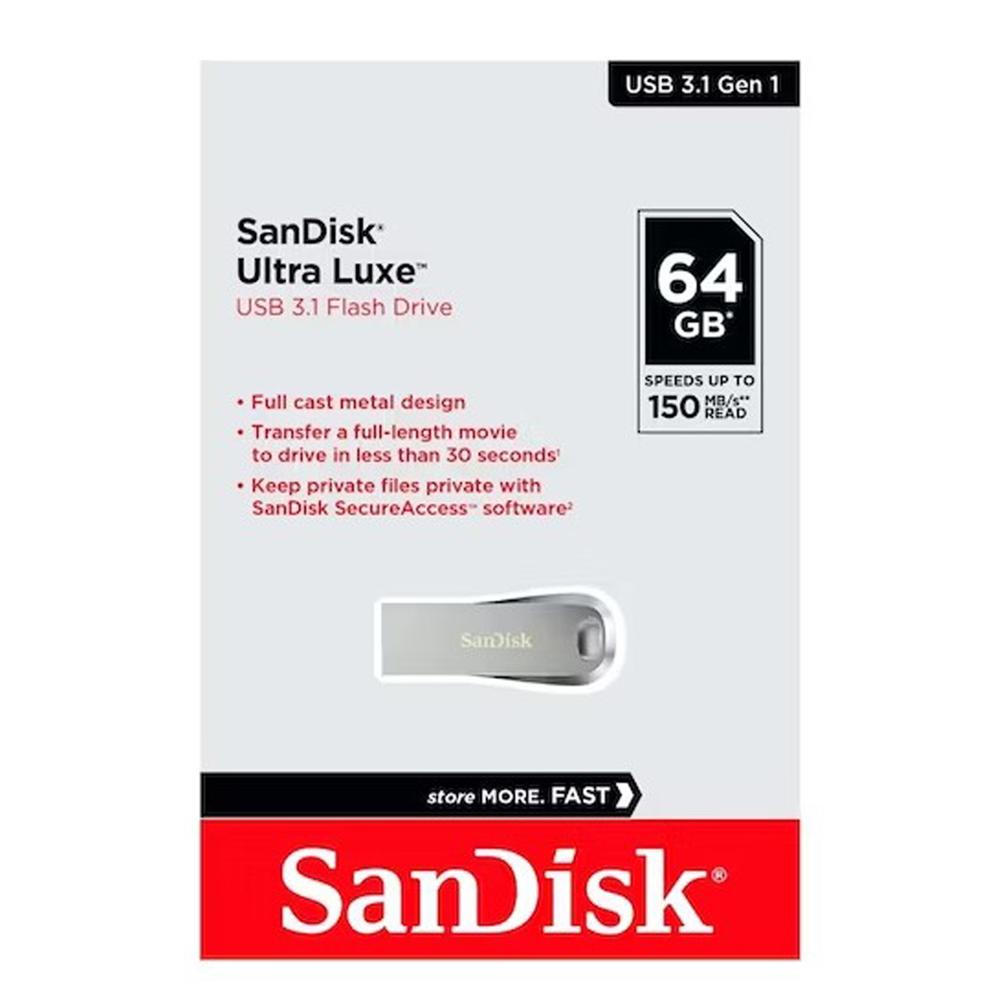 Memoria USB SanDisk Ultra Luxe 64GB USB 3.1 Flash Drive Plata