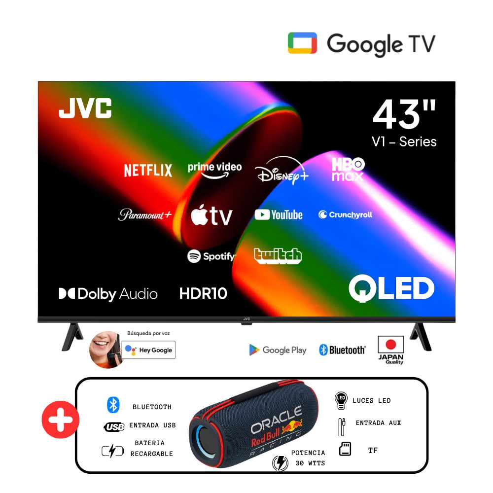 Televisor JVC 43 QLED FHD Google TV LT-43KM4584 - Parlante Red Bull