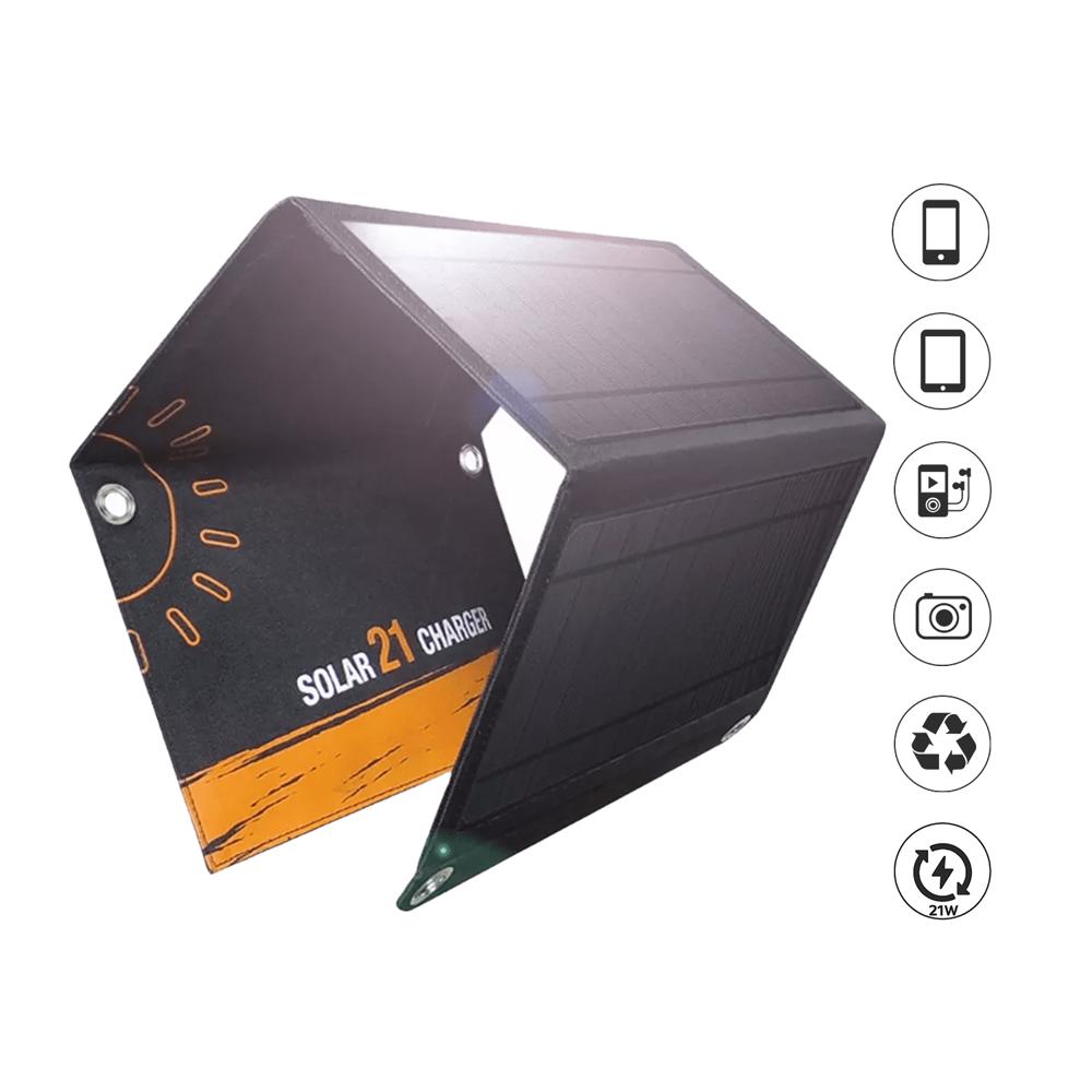 Cargador Panel Solar Plegable SLP-01 21W USB-A Impermeable Portátil para Camping