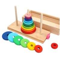 DIA DEL NIÑO - Torre Didactica Hanoi de 8 argollas Multicolor Madera
