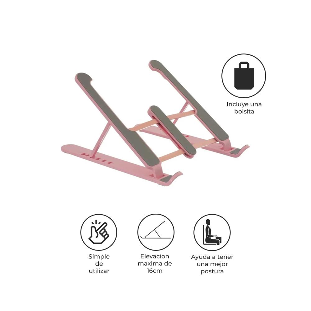 Soporte Laptop S&T HS400P Plegable Ajustable Antideslizante para Portátiles hasta 17 Pulgadas Rosa