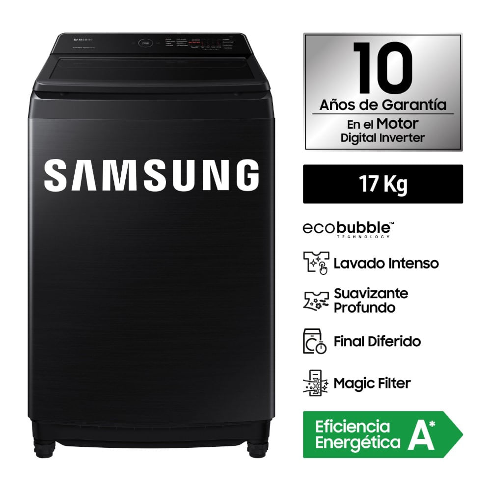Lavadora Samsung Digital Inverter WA17CG6441BVPE Ecobubble 17 Kg Negro Caviar