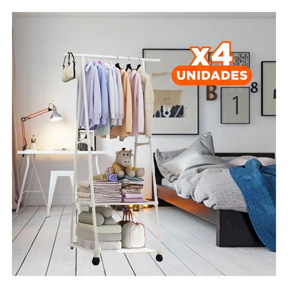 Pack4 Colgador Triangular con Ruedas para Mantener Espacios Ordenados Blanco Y Regalo Sticker