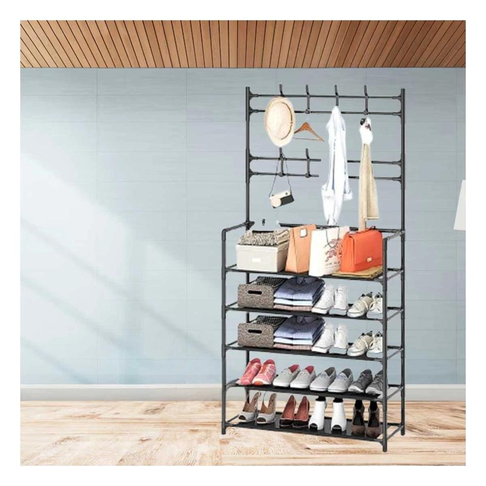 Mueble organizador con percheros recto color negro para casa y dormitorio Y Papel Regalo