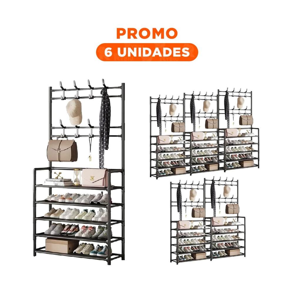 Pack6 Mueble recto con percheros color negro para espacios pequenos del hogar Y Regalo Sticker