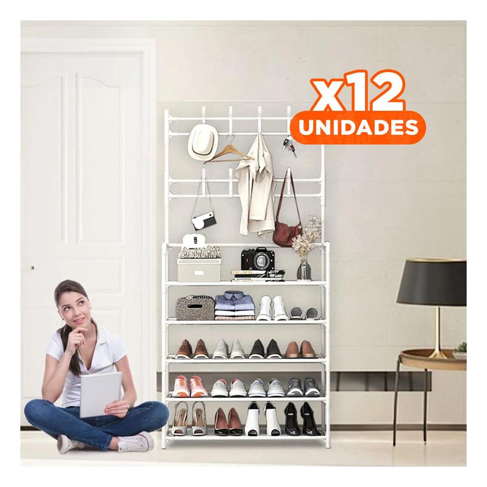 Pack12 Soporte Recto Zapatero con Percheros Blanco para Orden Diario en Casa Y Papel Regalo