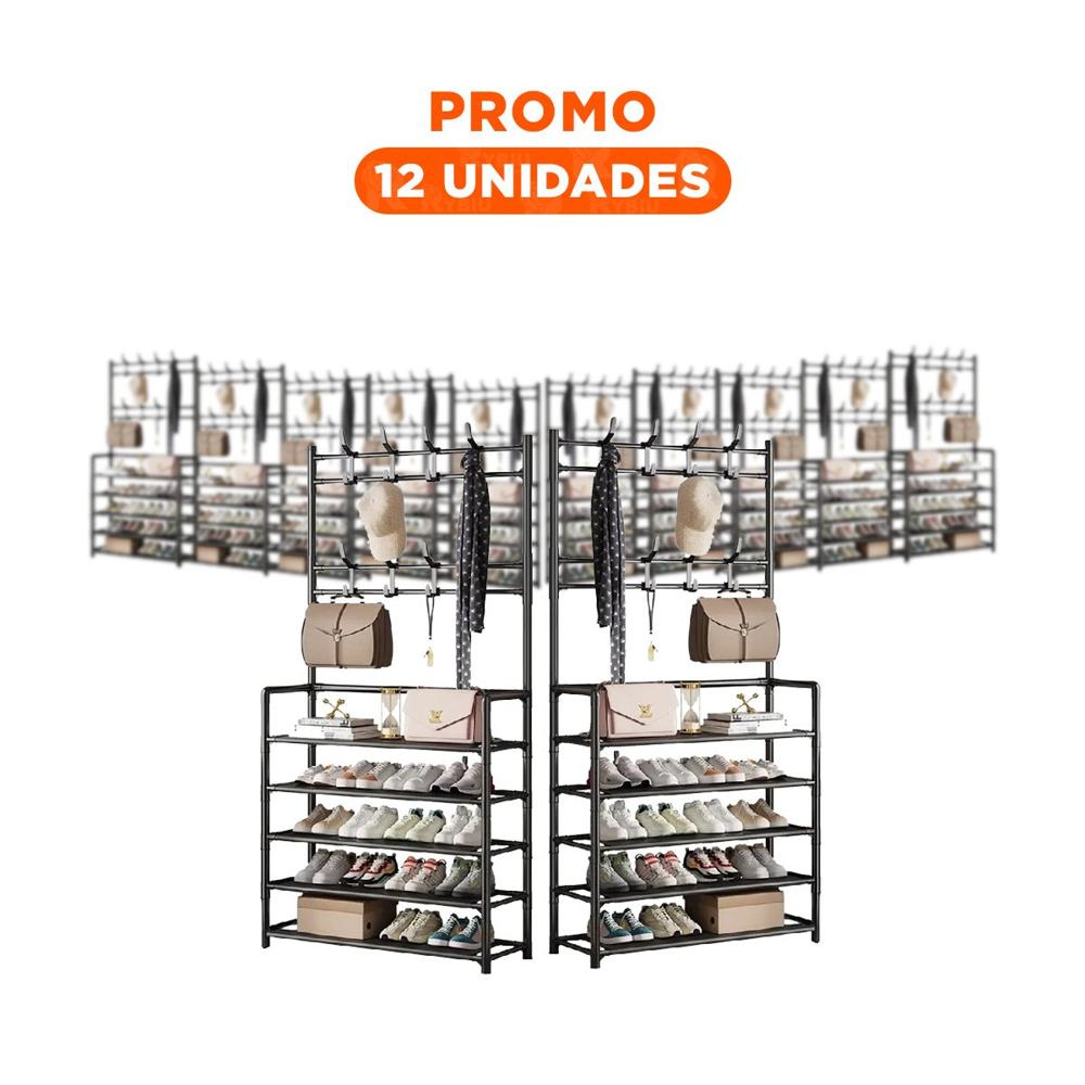 Pack12 Organizador recto con percheros negro para ropa ligera y zapatos diarios