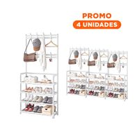 Pack4 Rack Zapatero Organizador con Percheros Recto Blanco para Orden en Casa