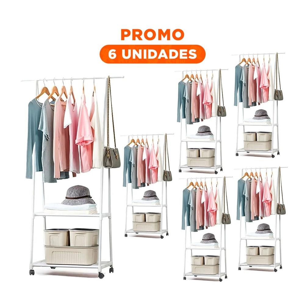 Pack6 Colgador Triangular con Ruedas para Trasladar y Mantener Ropa Blanco Y Regalo Sticker