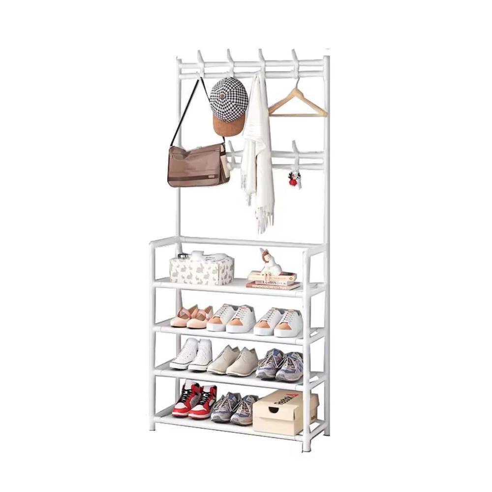 Organizador Zapatero con Percheros Recto Blanco para Dormitorio y Hogar Y Regalo Sticker