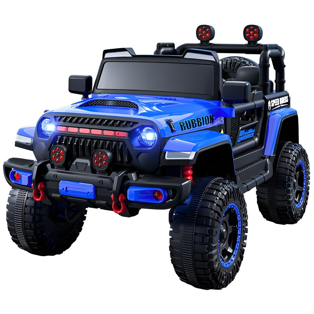 Carro Eléctrico coche 4X4 Azul Estilo Jeep Wrangler Rubicon 12V Doble Motor 380 con control