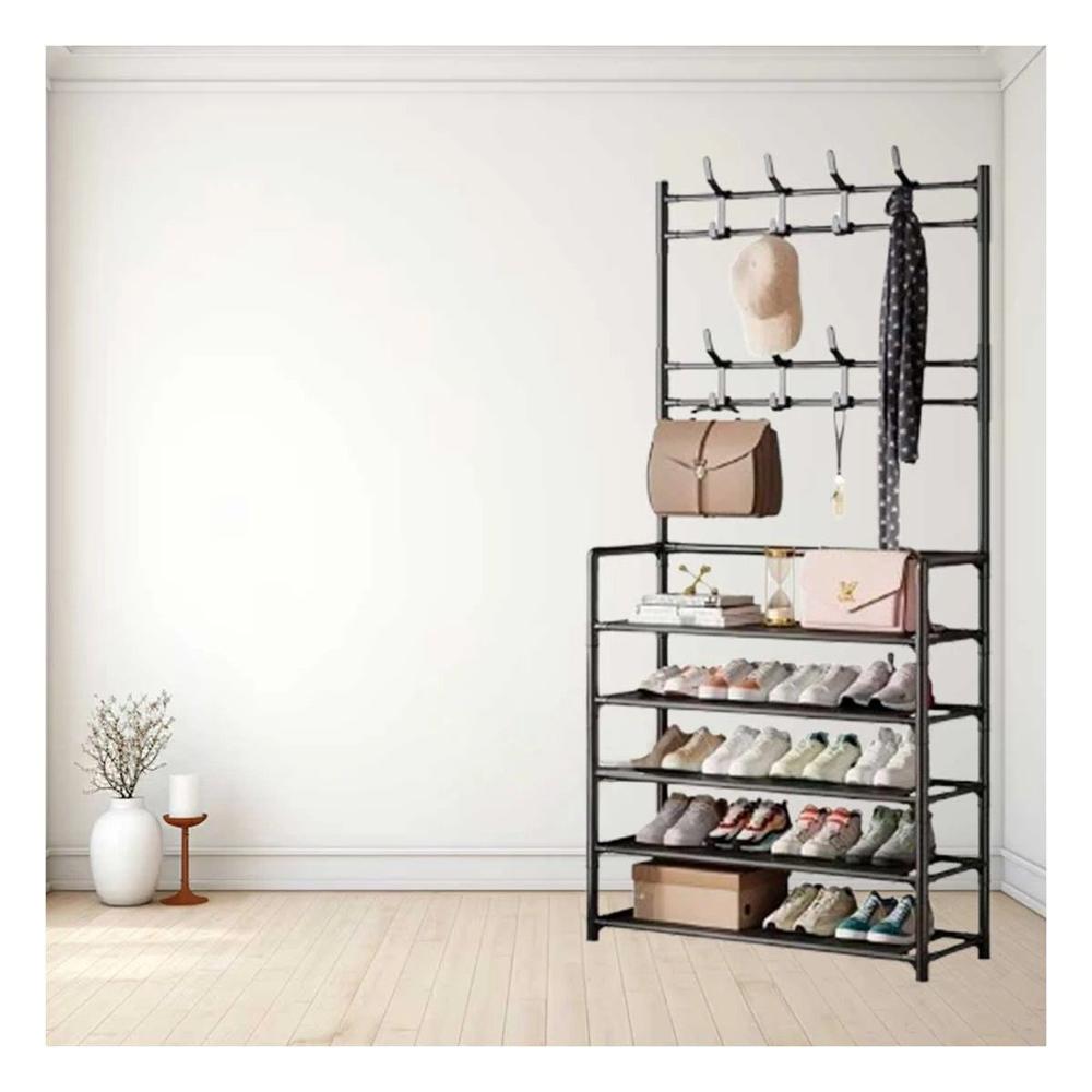 Rack organizador con percheros recto color negro para orden diario en hogar Y notas