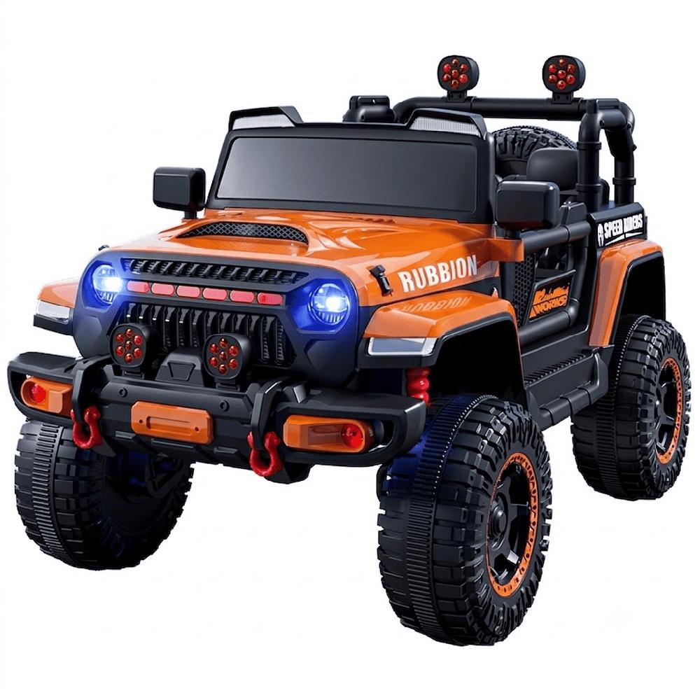 Carro Eléctrico coche 4X4 Naranja Estilo Jeep Wrangler Rubicon 12V Doble Motor 380 con control