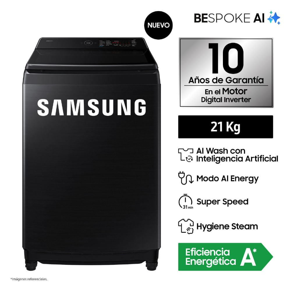 Lavadora Samsung AI Wash EcoBubble™ 21kg Negra WA80F21B9BPE