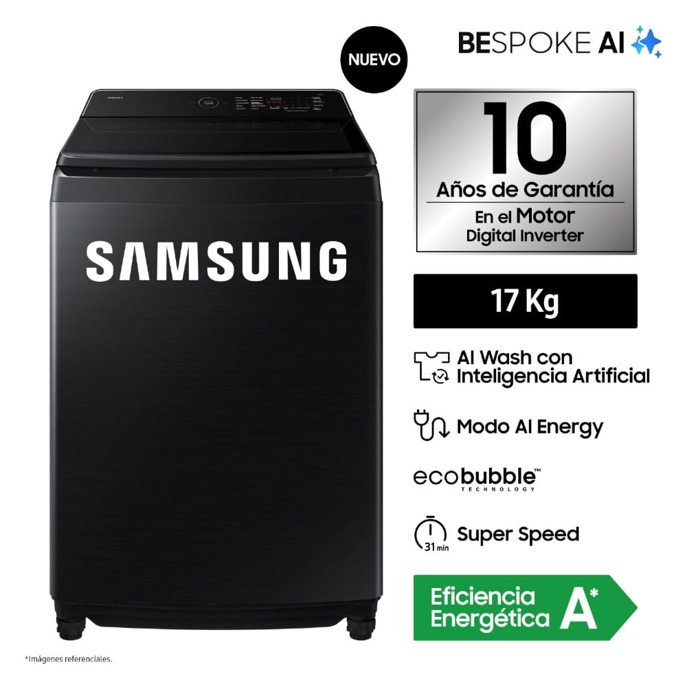 Lavadora Samsung AI Wash EcoBubble™ 17kg Negra WA80F17S8BPE