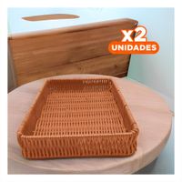 Pack2 Canasta Rectangular de Plastico Tejido 34x24x4cm para Guardar Cubiertos en la Cocina