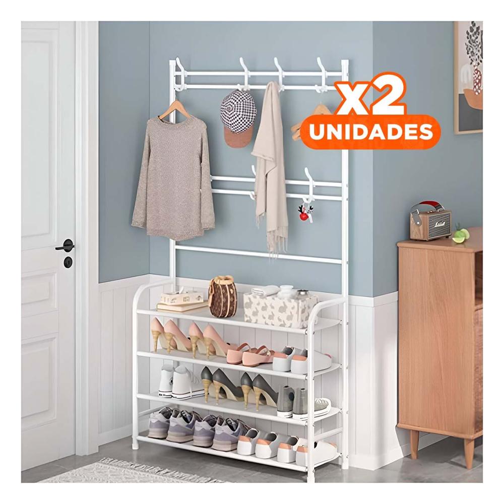 Pack2 Rack de Zapatos con Percheros Curvos Blanco para Casa