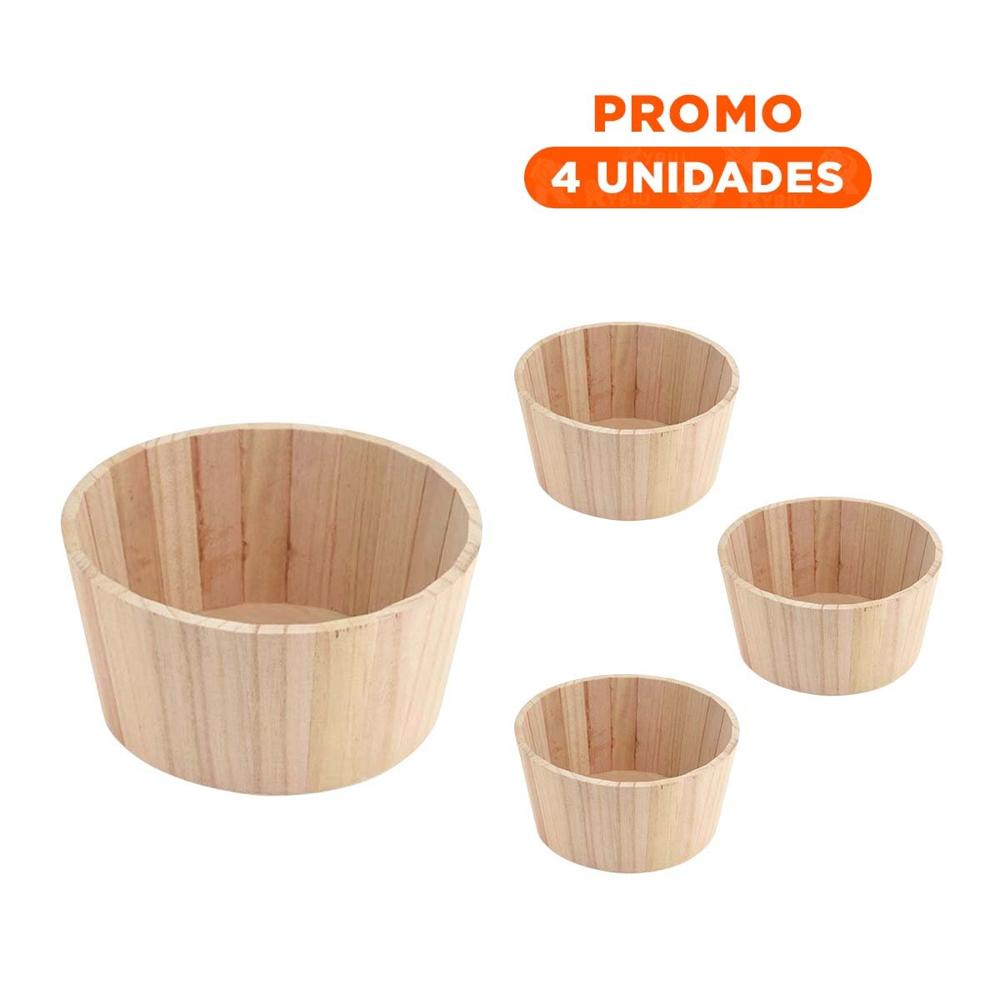Pack4 Balde de Madera Circular 24x11cm para el Orden de los Cuartos del Hogar