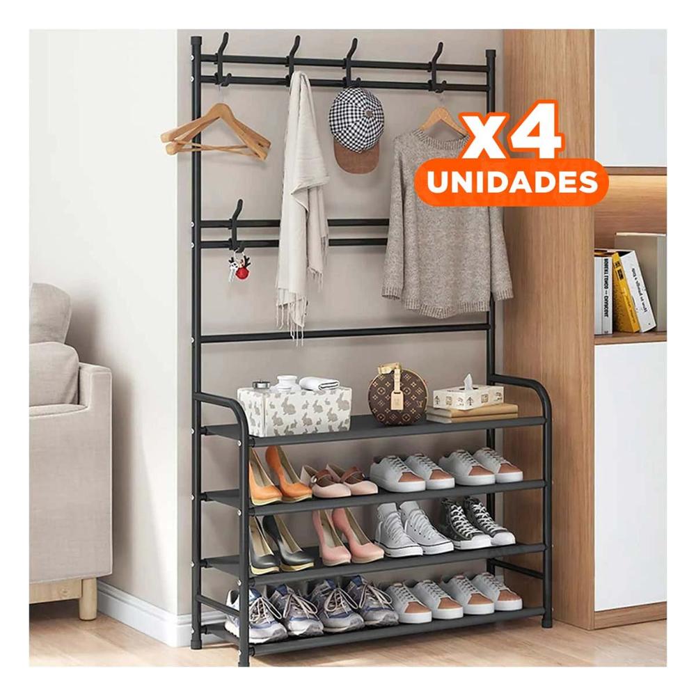 Pack4 Soporte Zapatera Curva con Percheros Negro para Entrada Y Papel Regalo