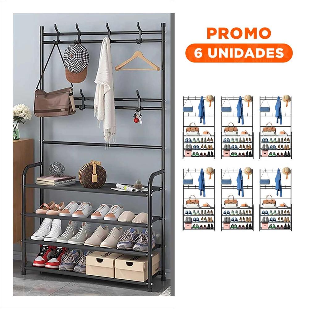 Pack6 Organizador Curvo con Zapatera y Percheros Negro Y Regalo Sticker