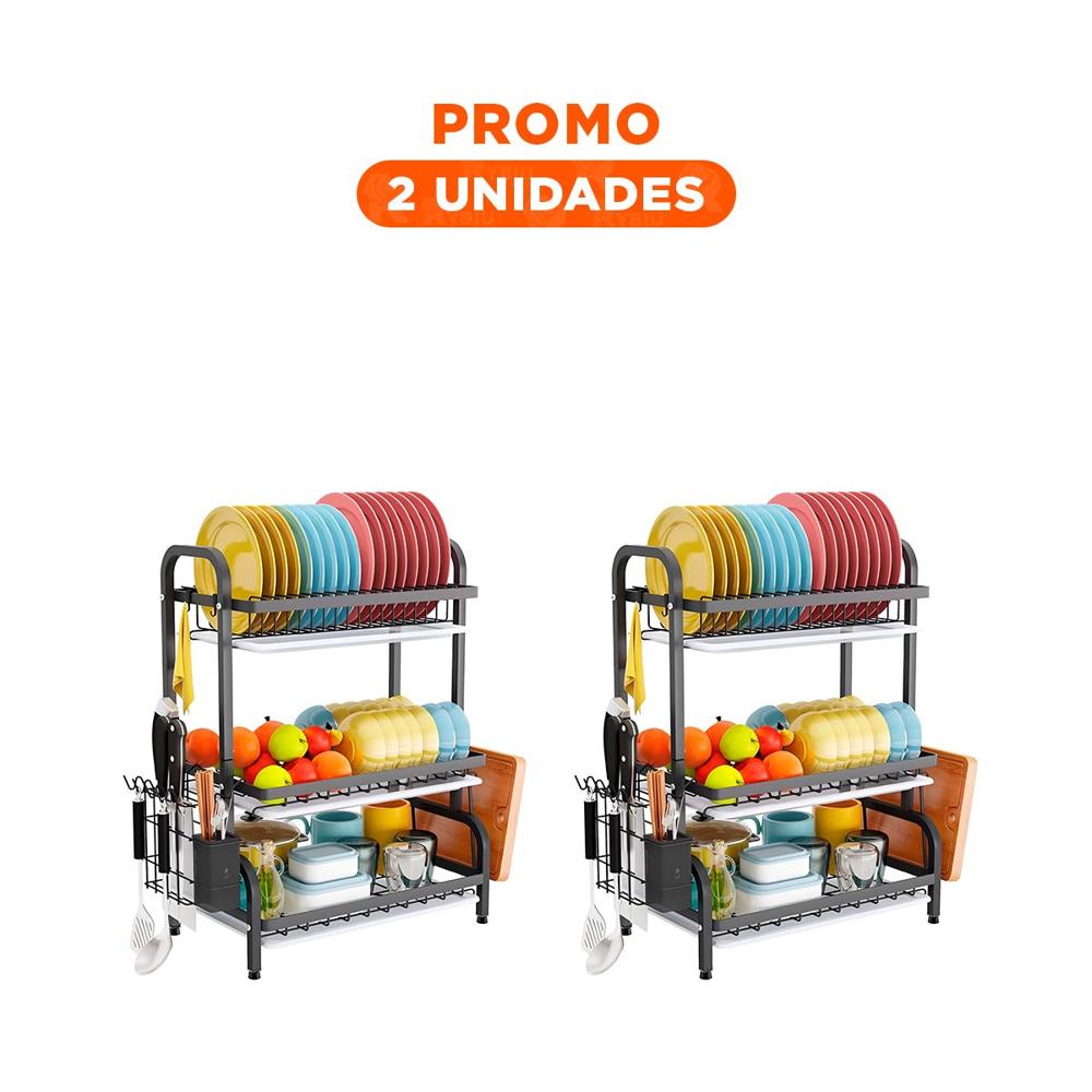 Pack2 Organizador de Platos con 3 Niveles y Bandejas Negro Y Regalo Sticker