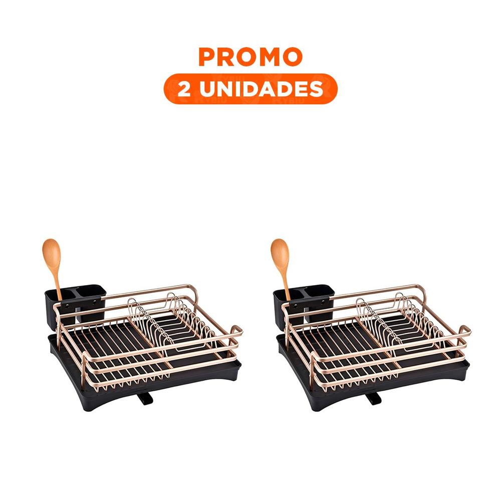 Pack2 Organizador Oro Rosa para Platos con Area para Utensilios Y Regalo Sticker