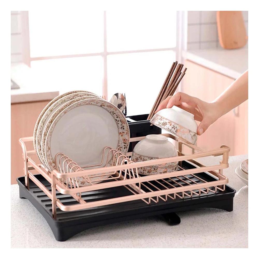 Escurridor Oro Rosa con Sistema de Drenaje y Soporte para Utensilios Y Papel Regalo