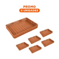 Pack6 Cesta Rectangular de Plastico Tejido 34x24x4cm de Facil Limpieza Y Regalo Sticker